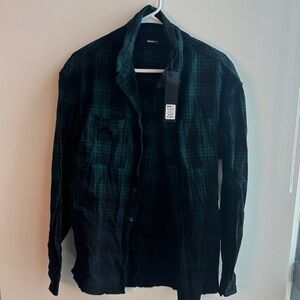 Fashion Nova Green and Black Plaid Casual Button Down Shirt